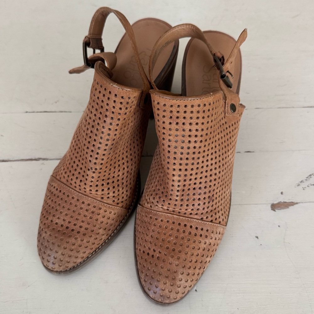 Franco Sarto Tan Mules with Woven Design